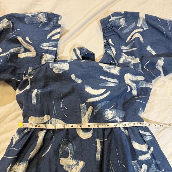 A New Day Blue Abstract Midi Dress | Size L | Open Back Tie - Picture 8 of 14